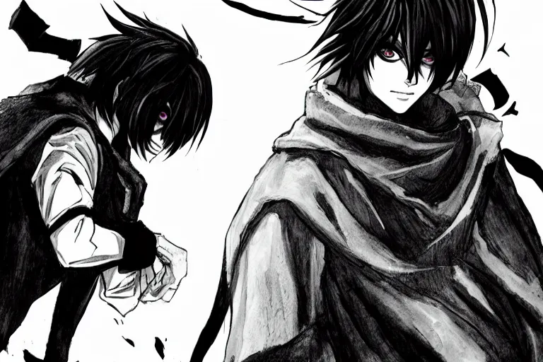 Prompt: l · lawliet, hunchback, death note, headshot