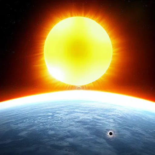 Image similar to hexagon sun shields floating above earth, unreal engine, digital art, solar eclipse, seen from earth