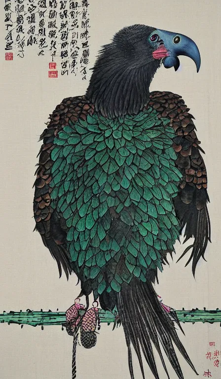 Image similar to Shen Quan's turkey vulture on cactus , hanging scroll, ink and colours on silk