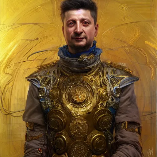 Image similar to highly detailed full portrait of volodymyr zelensky, art by donato giancola and ruan jia and carl larsson and magali villeneuve. trending on artstation, intricate details, energetic composition, golden ratio, concept art, illustration, elegant art
