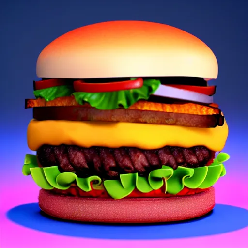 Prompt: a cat burger hybrid, with fries, volumetric lighting, 4 k