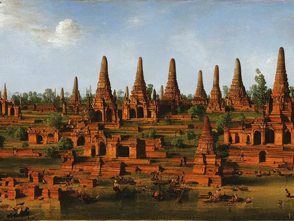 Prompt: View of the old Ayutthaya. Painting by Canaletto.