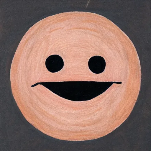 Prompt: primitive drawing of smiling circle face with thumb up hand and red eyes. Сhild drawing picture