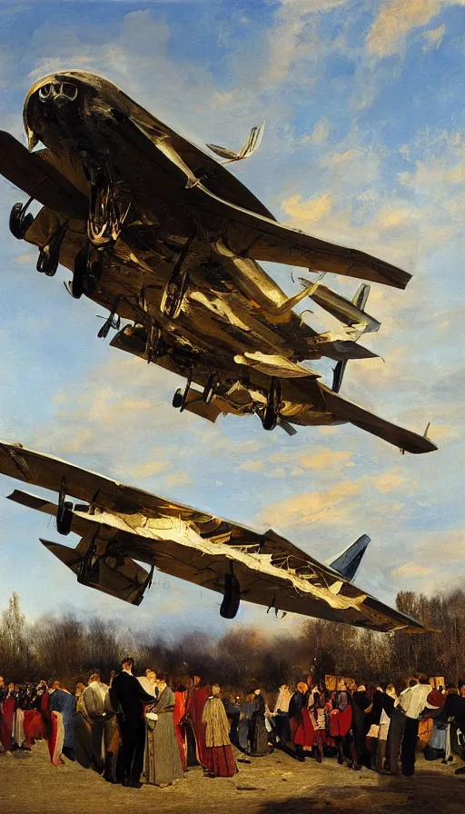 Image similar to painting of airplane crashing into birthday party, by Peder Krøyer, dramatic lighting, golden hour, epic, intricate detail, canvas print