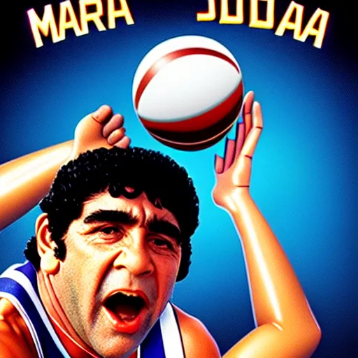 Image similar to a film poster of space jam with maradona, photorealistic film grain,