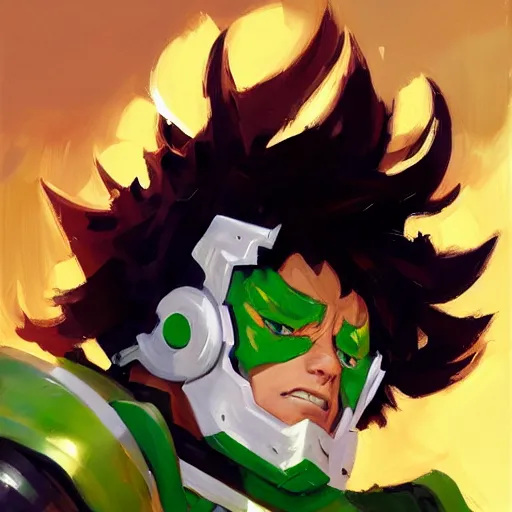 Image similar to greg manchess portrait painting of izuku midoriya as overwatch character, medium shot, asymmetrical, profile picture, organic painting, sunny day, matte painting, bold shapes, hard edges, street art, trending on artstation, by huang guangjian and gil elvgren and sachin teng