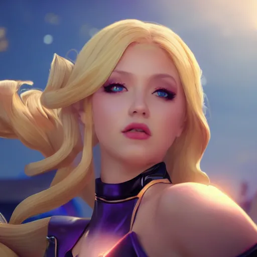 Image similar to still of pretty Lux (League of Legends) in KDA More music video. 3d render, octane render, game art, realistic, highly detailed, trending on artstation, 4k, trending on artstation, pixar, cgsociety, unreal engine 5, redshift render, trending on artstation, blender, behance, cg