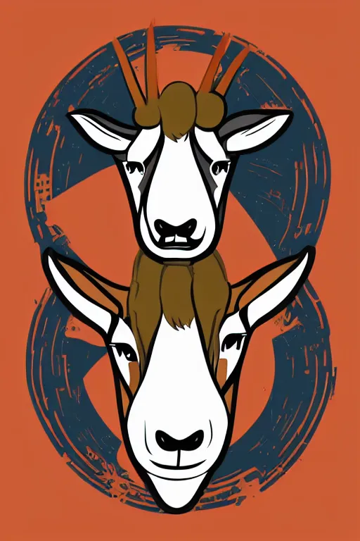 Prompt: Portrait of a savage goat, anime, sticker, colorful, illustration, highly detailed, simple, smooth and clean vector curves, no jagged lines, vector art, smooth