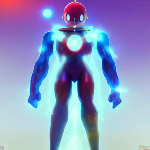 Image similar to an epic anime of energy man next to kirby, ghibli, unreal 5, octane render, rpg portrait, dynamic lighting, epic, epic anime, 2 d