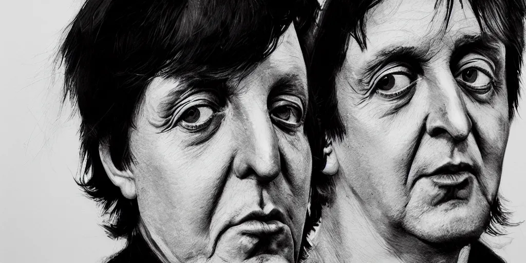 Image similar to Paul McCartney portrait, kim jung gi style, Greg Rutkowski, Zabrocki, Karlkka, Jayison Devadas, trending on Artstation, 8K, ultra wide angle, zenith view, pincushion lens effect