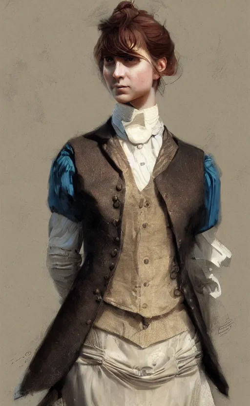 Image similar to Portrait of a victorian catgirl wearing a waistcoat, female, detailed face, victorian, highly detailed, cinematic lighting, digital art painting by greg rutkowski