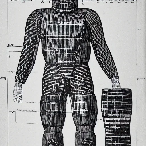 Image similar to blueprint of an armoured diving suit