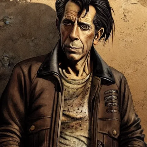 Prompt: a highly detailed epic cinematic concept art CG render digital painting artwork costume design: Humphrey Bogart, old scars, long hair, grizzled, tired and drunk, in an old 1950s leather jacket. By Greg Rutkowski, Ilya Kuvshinov, WLOP, Stanley Artgerm Lau, Ruan Jia and Fenghua Zhong, trending on ArtStation, made in Maya, Blender and Photoshop, octane render, excellent composition, cinematic atmosphere, dynamic dramatic cinematic lighting, aesthetic, very inspirational, arthouse