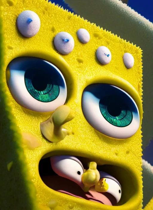 Image similar to closeup portrait of spongebob squarepants, depth of field, zeiss lens, detailed, symmetrical, centered, fashion photoshoot, by annie leibovitz and steve mccurry, david lazar, jimmy nelsson, breathtaking, 8 k resolution, extremely detailed, beautiful, establishing shot, artistic, hyperrealistic, beautiful face, octane render