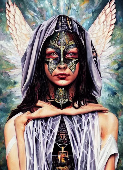 Prompt: tripping cult magic psychic woman, subjective consciousness psychedelic, epic occult ritual symbolism story iconic, dark robed witch, oil painting, robe, symmetrical face, greek dark myth, by Sandra Chevrier, masterpiece