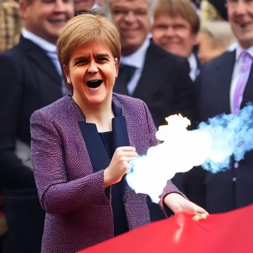 Image similar to Nicola sturgeon happpily setting fire to the british flag