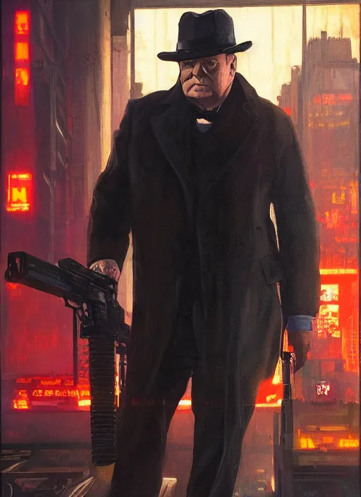 Prompt: Winston Churchill + The Rock. Powerful Cyberpunk assassin in tactical gear. blade runner 2049 concept painting. Epic painting by James Gurney, Azamat Khairov, and Alphonso Mucha. ArtstationHQ. painting with Vivid color. (rb6s, Cyberpunk 2077)