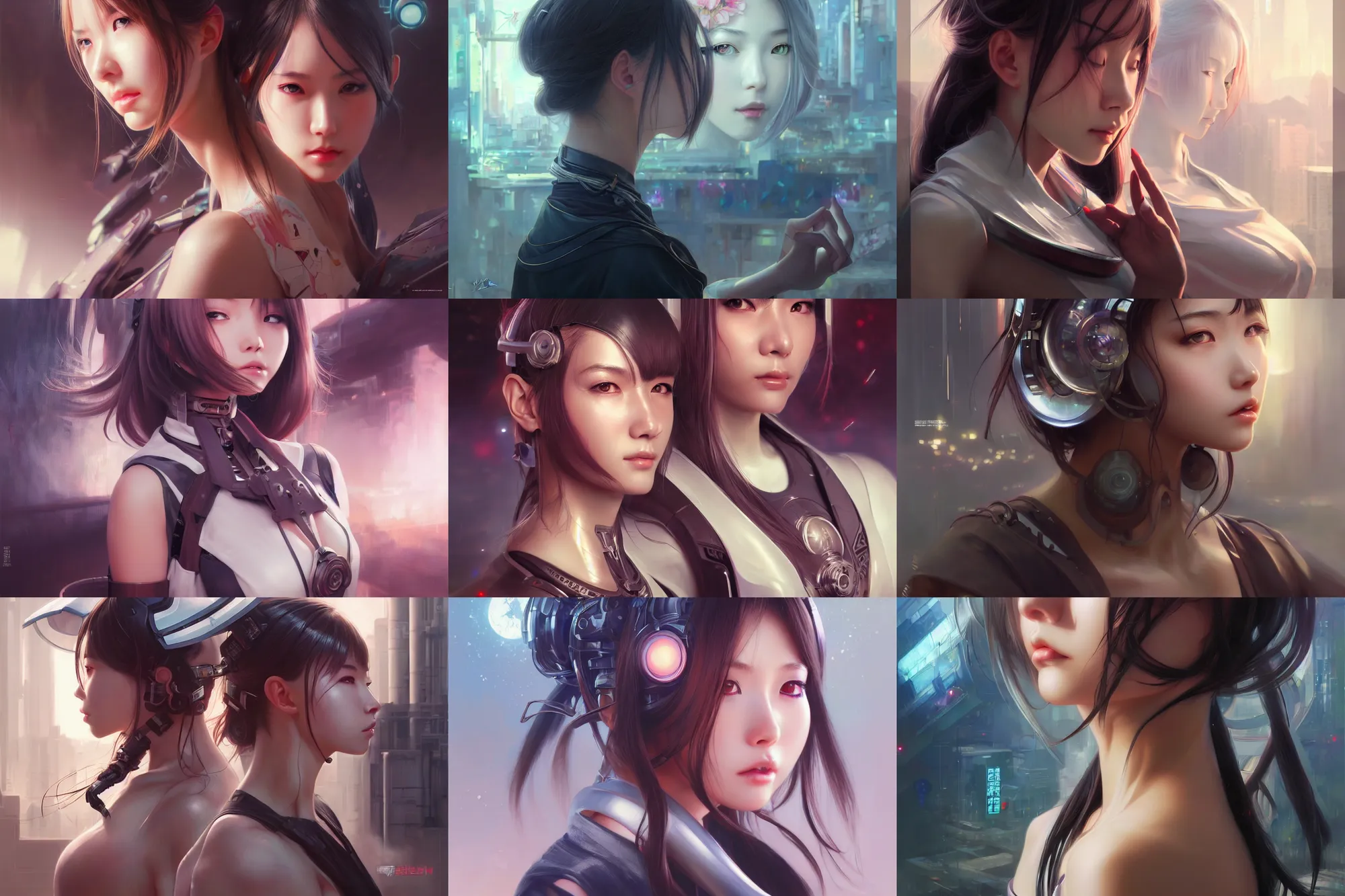 Prompt: ultra realistic beautiful futuristic kowloon techno art, beautiful alluring anime schoolgirl, gorgeous face and figure, sci - fi, fantasy, intricate, elegant, highly detailed, digital painting, artstation, concept art, smooth, sharp focus, illustration, art by artgerm and wlop and tian zi and alphonse mucha and greg rutkowski