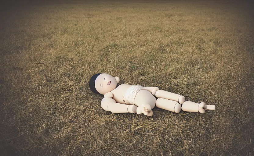 Prompt: a dummy, in a field, photography