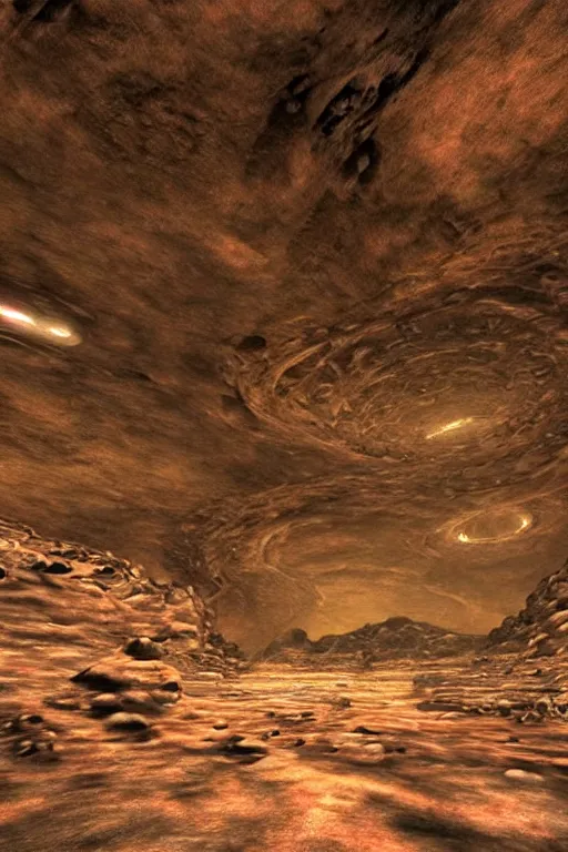 Image similar to huge alien city inside a cave, Mars