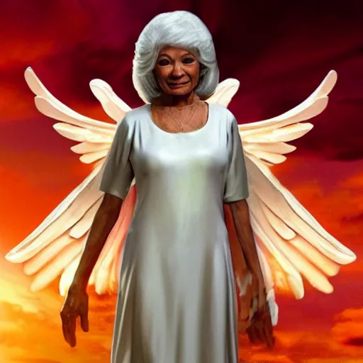 Prompt: nichelle nichols as a heavenly angel in cloud heaven meeting with god photorealistic fantasy epic