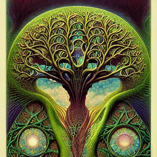 Image similar to tree of life by roger dean and andrew ferez, art forms of nature by ernst haeckel, divine chaos engine, symbolist, visionary, art nouveau, botanical fractal structures, organic, detailed, realistic, surreality