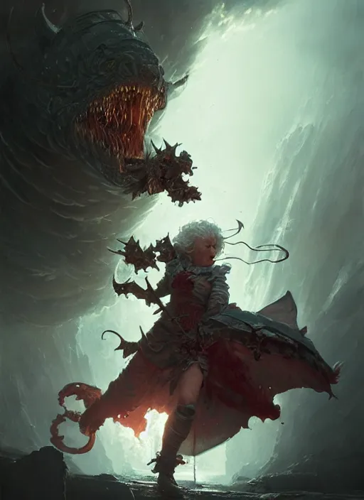 Image similar to a grandma fighting a demon, cinematic, very detailed, intricate details, complimentary colors, perfect lighting, perfect composition, aesthetic, masterpiece, award winning, artstation, darek zabrocki, greg rutkowski, artgerm, 4 k