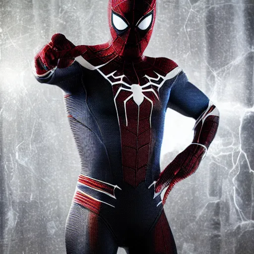 Prompt: black spider - man suit with white web lining, cinematic, volumetric lighting, realistic, hyperdetailed, photorealistic, photograph