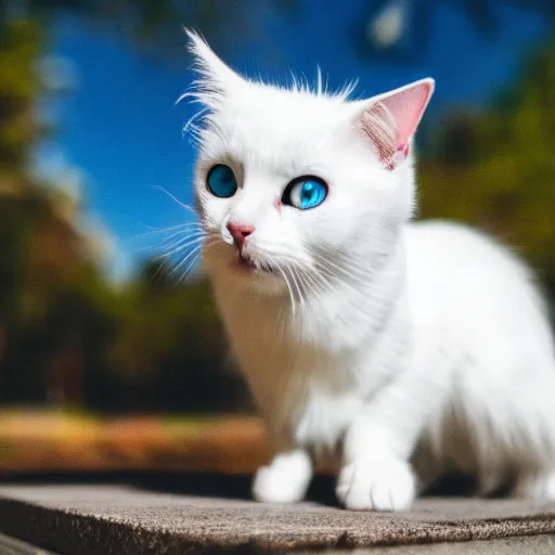 Image similar to cute white haired cat sticking his nose near the lens, wide angle camera, 4k photo