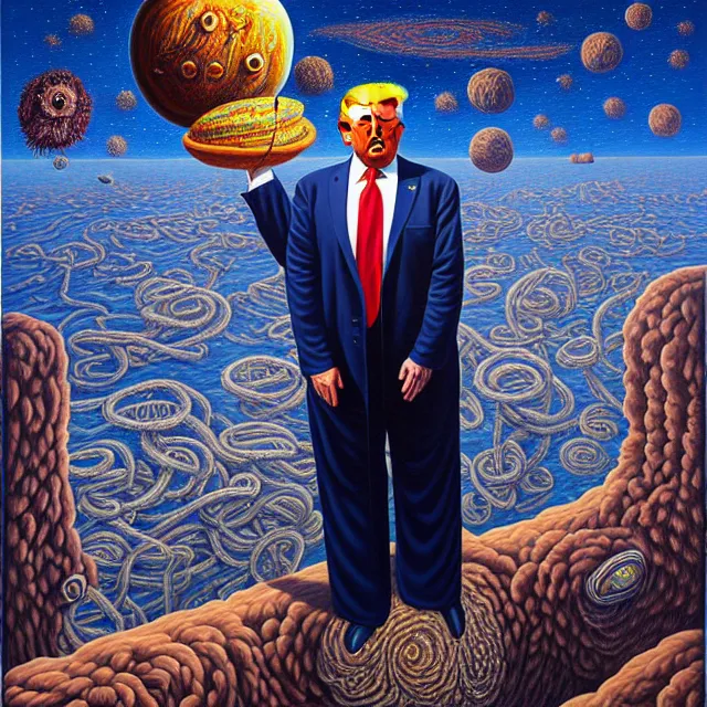 Prompt: an oil on canvas portrait painting of trump, surrealism, surrealist, cosmic horror, rob gonsalves, high detail
