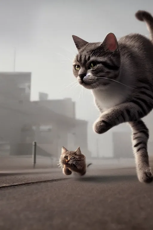 Image similar to cat running from nextbots, ultra realistic, concept art, intricate details, highly detailed, photorealistic, octane render, 8 k