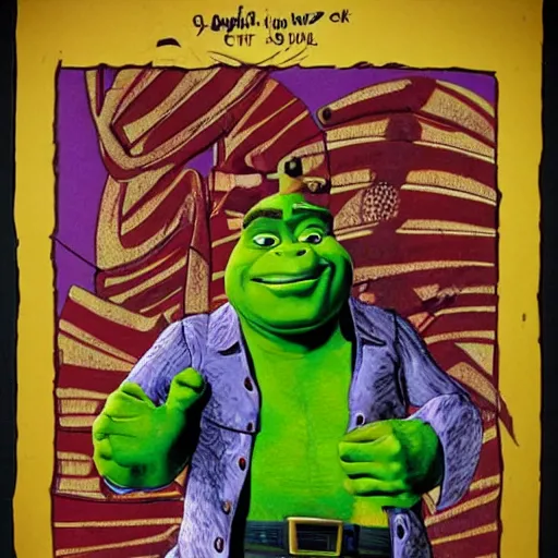 Image similar to shrek with his fists up, chicano art movement, detailed