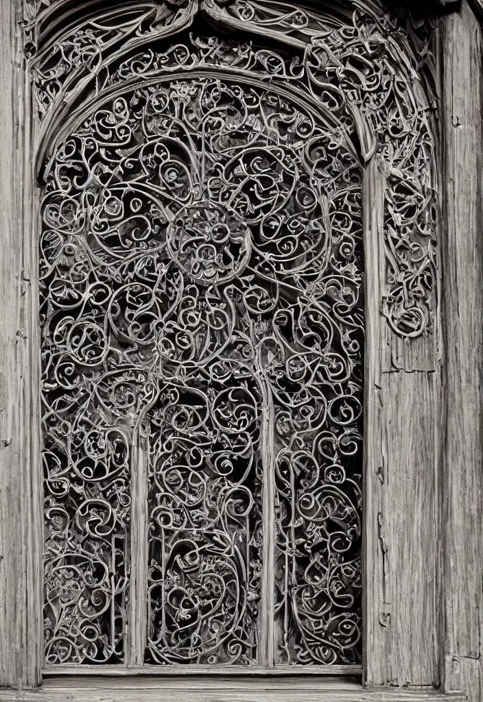 Prompt: photo of a beautiful window, intricate details, art nouveau, iron frame, skyrim