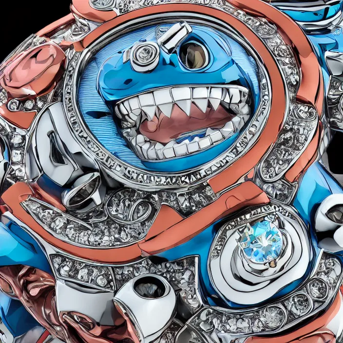 Prompt: jeff koons bauhaus style street sharks wearing diamond grillz, intricate details, highly detailed, photorealistic, 8 k, art by todd mcfarlane