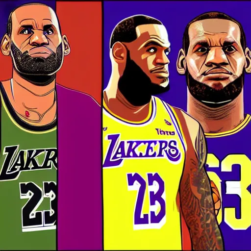 Image similar to lebron james, gta v cover art, art by stephen bliss