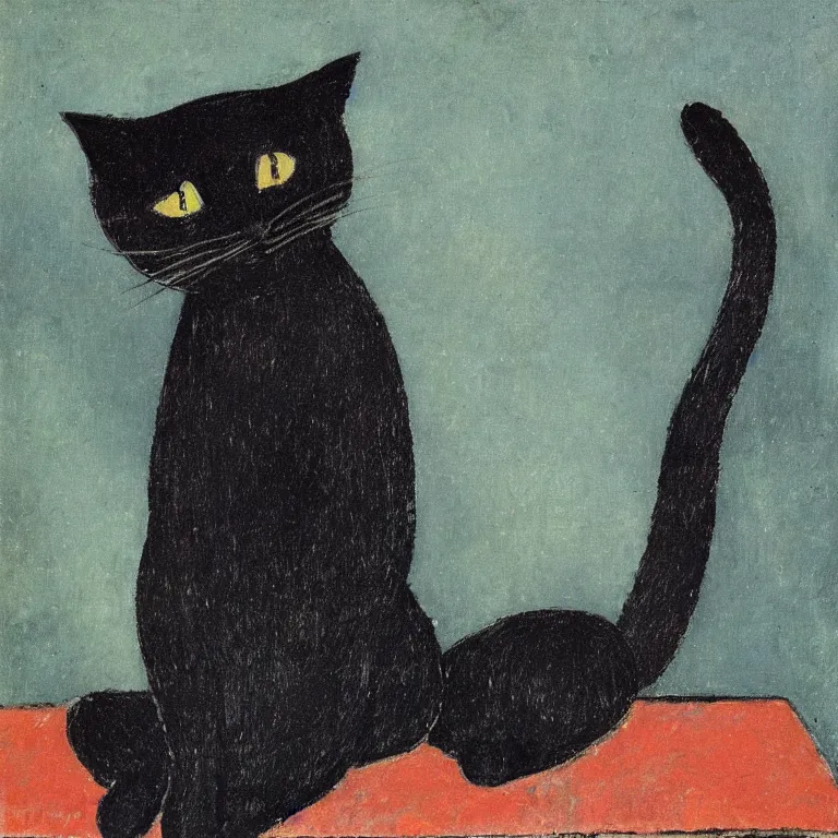 Prompt: black cat on the roof by modigliani