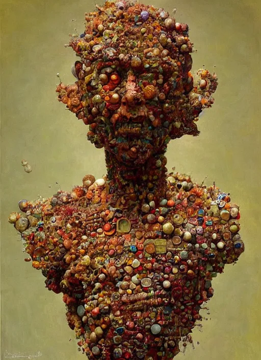 Image similar to a sculpture portrait made of bacteria and virus and molecules and atoms, painting part by wojciech siudmak, part by ilya repin, part by max ernst, part by norman rockwell, artstation