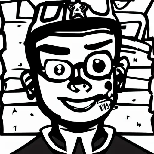 Prompt: Bling-Bling Boy from Johnny Test arrested mugshot, black and white, cartoon mugshot