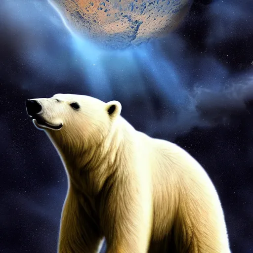 Prompt: polar bear on iceberg in mars drinking beer and have a beer can in hand, outer space, planet mars, photorealistic, high resolution,, trending on deviantart, hdr, hyper detailed, insane details, intricate, elite, ornate, dramatic lighting