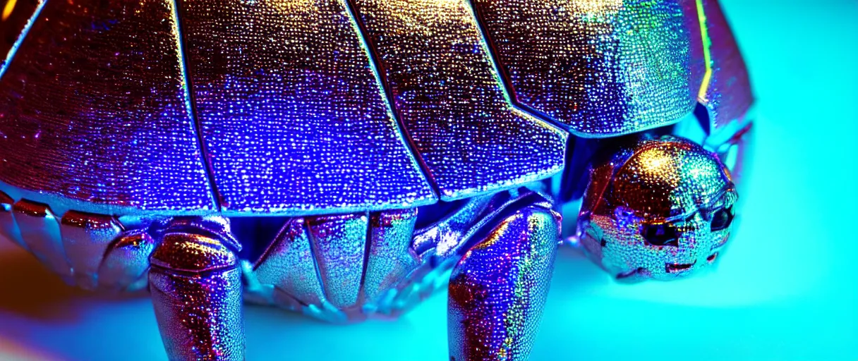 Image similar to highly detailed holographic scarab high quality photo with jeweled gorgeous moody blue lighting octane low angle hd 8k sharp shallow depth of field