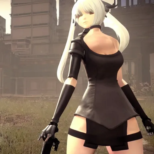 Prompt: Film still of 2B Nier Automata, from Team Fortress 2 (2007 video game)