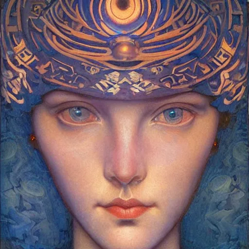 Image similar to Extreamly beautiful Eyes, Hypnotic Eyes, Emotional Eyes, by Annie Swynnerton and Nicholas Roerich and jean delville, glowing paper lanterns, strong dramatic cinematic lighting , ornate tiled architecture, lost civilizations, smooth, sharp focus, extremely detailed