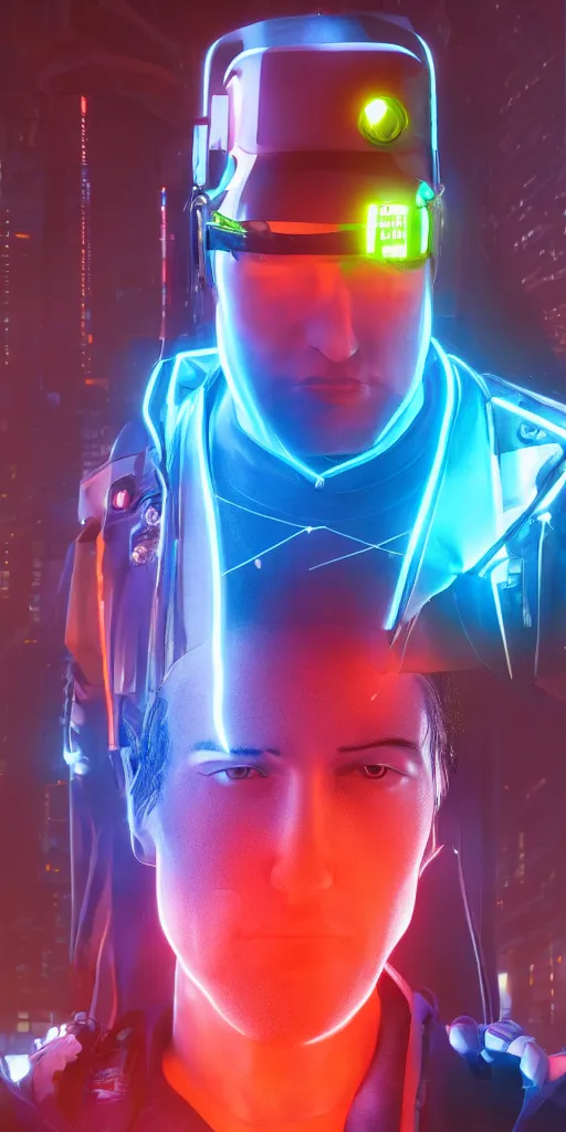 Prompt: cyberpunk neon man with visor ultrarealism