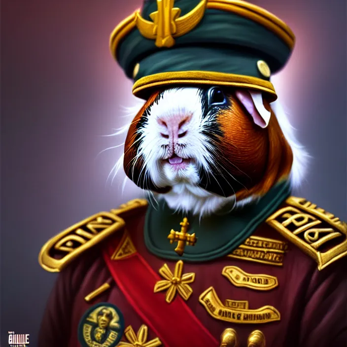 Prompt: guinea pig general wearing his uniform, looking proud as if he had won the battle. award winning, portrait bust, symmetry, faded colors, by larry elmore, masterpiece, trending on artstation, cinematic composition, beautiful lighting, hyper detailed!!!, 8 k, oil on canvas