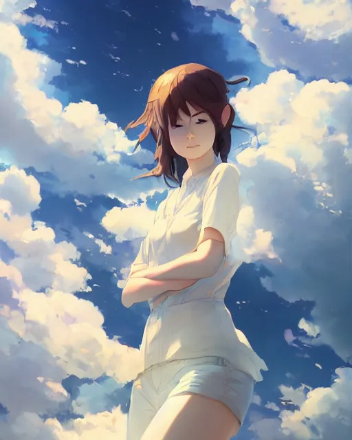 Prompt: a girl made of clouds and sky, full shot, atmospheric lighting, detailed face, by makoto shinkai, stanley artgerm lau, wlop, rossdraws