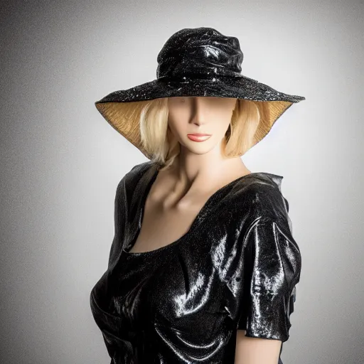 Image similar to a beautiful hat made out of a splashing water, on a mannequin. high quality, high resolution, studio lighting