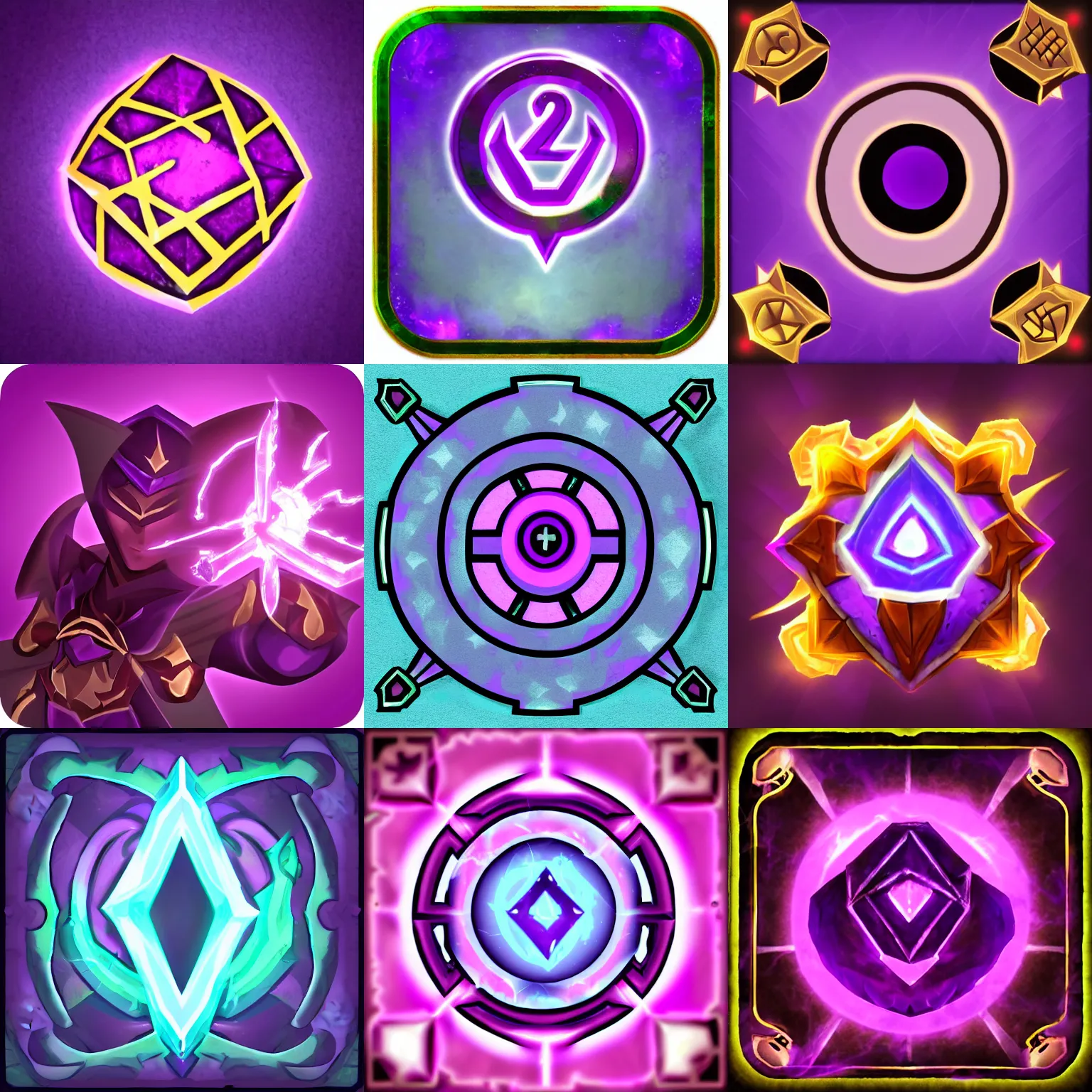 Prompt: a magic spell icon from rpg game, purple power, league of legends style, ambient light background