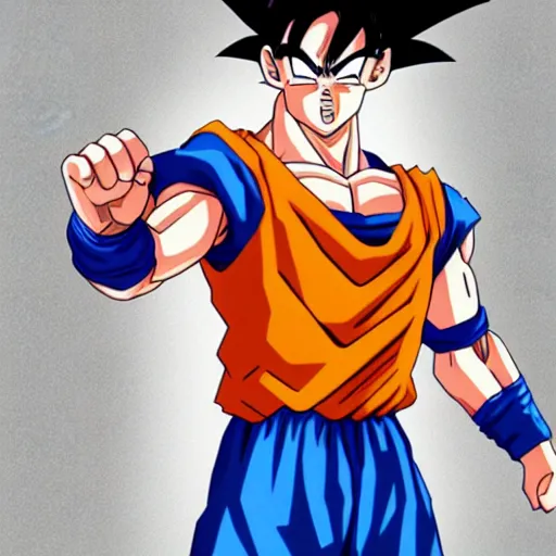 Image similar to photorealistic version of goku from dragonball z