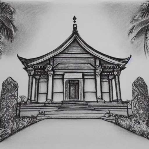 Prompt: temple as a pencil drawing