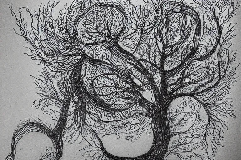 Image similar to depiction of alzheimer on black paper by laura footes, pen and paper, ink sketch, intricate, hyper detailed